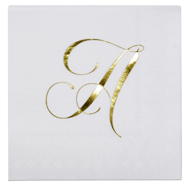[Australia - AusPower] - 100 Gold Monogram Cocktail Napkins Letter A Disposable Paper Pack Elegant Metallic Golden Foil Hand Napkin for Powder Room Wedding Holiday Birthday Party Baby Shower Decorative Towels 