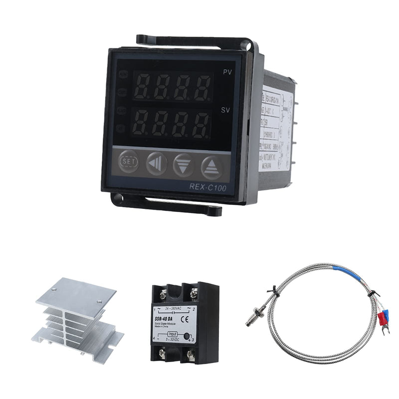 [Australia - AusPower] - PID Temperature Controller Set, PID Temperature Controllers Thermostat Regulator, SSR 40DA Solid State Relay AC 100 to 240V, White Heat Sink and K Type Sensor Thermocouple 