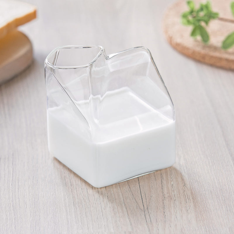 [Australia - AusPower] - Glass Milk Carton Creamer Pitcher Cute Clear Milk Carton Cup Mini Creamer Pitcher Container 13 Oz, 1Pcs basic model 