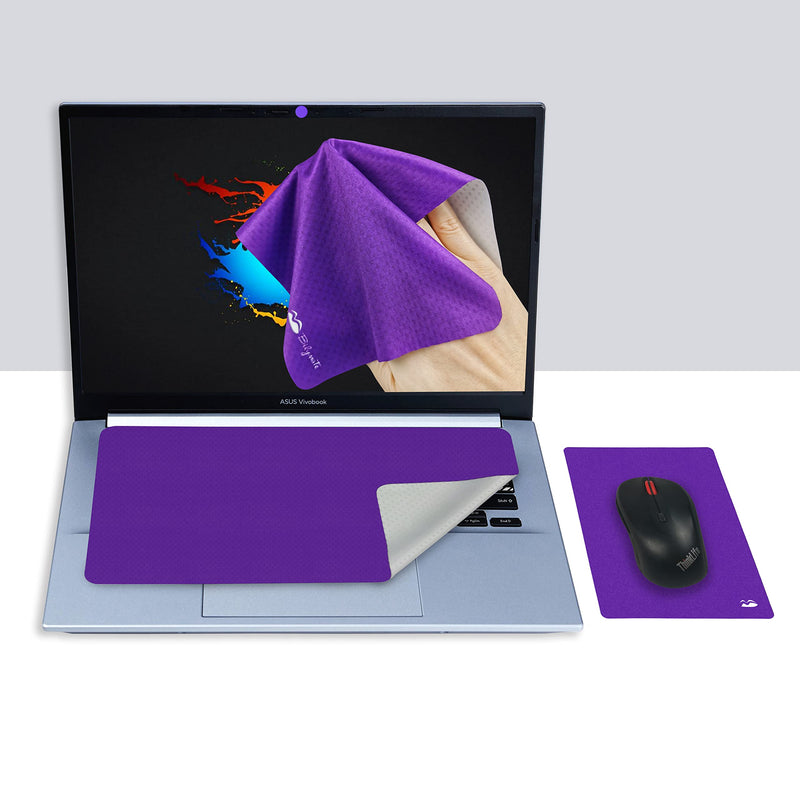 [Australia - AusPower] - Bilymate Sticky Travel Mouse Pad, Multi-Functional Microfiber Mouse Pad for Laptop, Portable & Washable Keyboard Cover and Monitor Microfiber Cleaning Cloth All in One-Purple Purple 