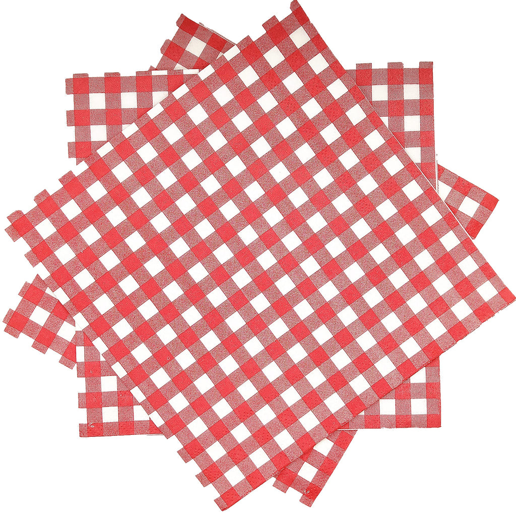 [Australia - AusPower] - Red Gingham Paper Napkins Fobeone Red and White Checkered Disposable Napkins Red Plaid Paper Luncheon Napkins for Birthday Party, Christmas, Dinner, Picnic, BBQ, Wedding（3-ply, 6.5X6.5 in, 40 Count) 
