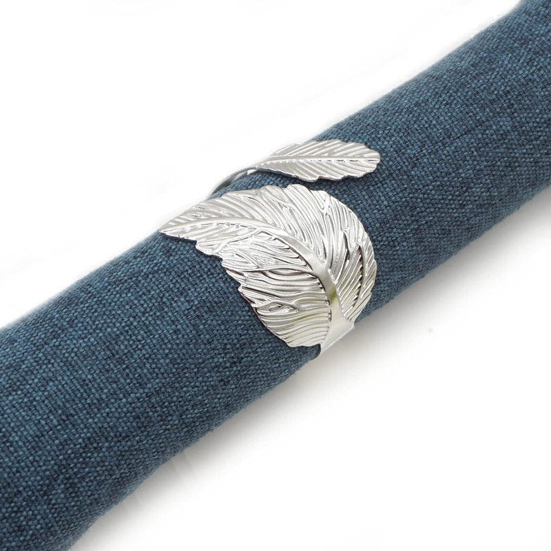 [Australia - AusPower] - Silver Leaf Napkin Rings Set of 6, Leaves Napkin Rings for Table Setting, Metal Leaf Napkin Holder Rings for Holiday Party, Wedding , Banquet, Formal or Casual Dinning Table Decor (Silver) Silver 