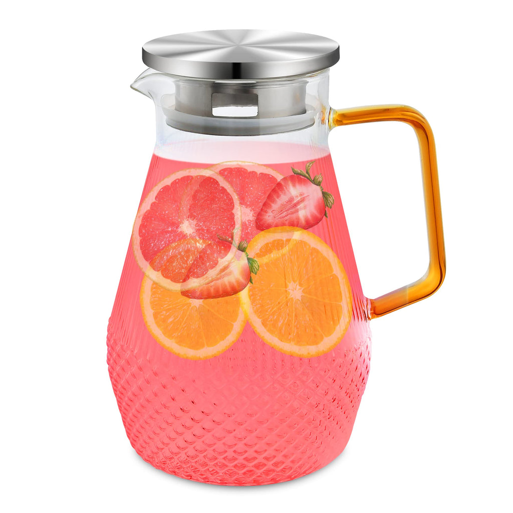[Australia - AusPower] - TAEFAR 57 oz Glass Pitcher, Easy Clean Glass Pitcher, Glass Pitcher with Lid and Spout for Juice, Hot or Cold Beverage, Silver Lid 