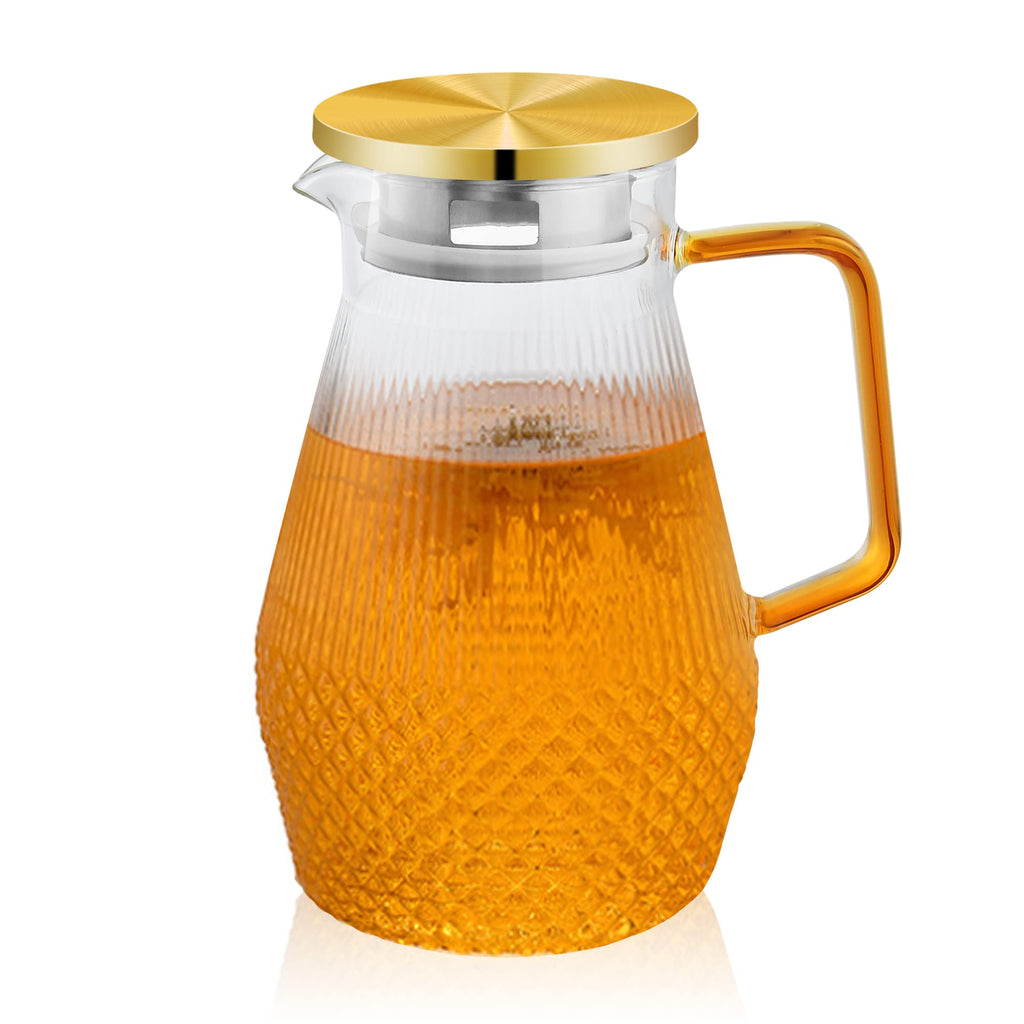 [Australia - AusPower] - TAEFAR 57 oz Glass Pitcher, Easy Clean Glass Pitcher, Glass Pitcher with Lid and Spout for Juice, Hot or Cold Beverage, Gold Lid 