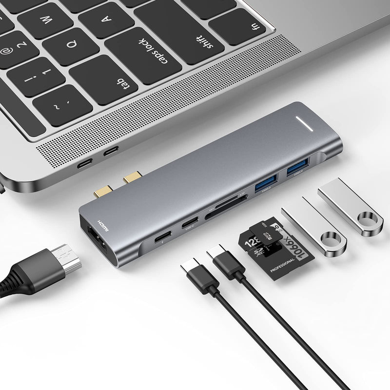 [Australia - AusPower] - USB C Hub Adapter for MacBook Pro/Air 13 15 16 inch 2020 2019 2018, Type C Multiport Dongle with 4K HDMI, 100W PD, TF/SD, USB-C, and 2 USB 3.0 Ports, MacBook Pro/Air Accessories, space gray 