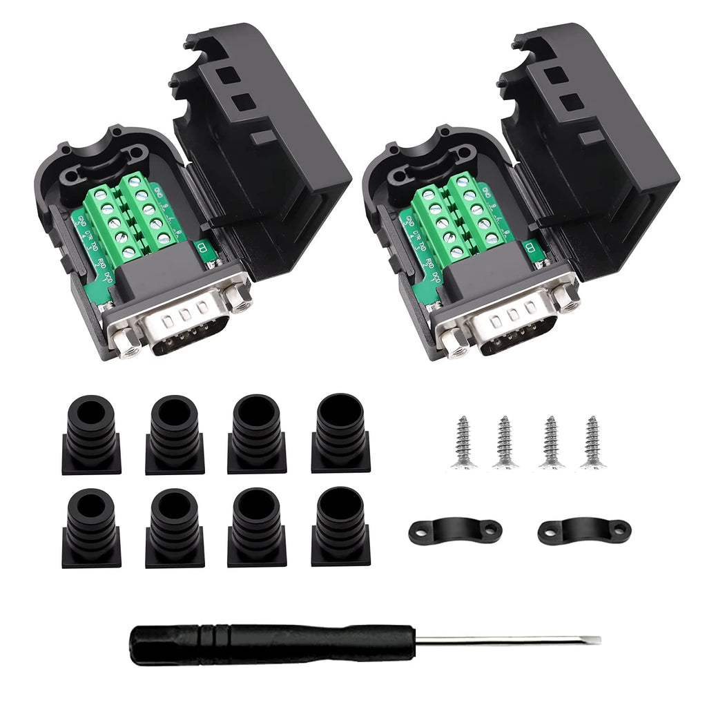 [Australia - AusPower] - Tnuocke 2PCS DB9 Breakout Connector,RS232 D-SUB Serial 9pin Solderless Adapters Connector Breakout Board with Case (Male Adapter + Nut) H-028-M Male Adapter + Nut 