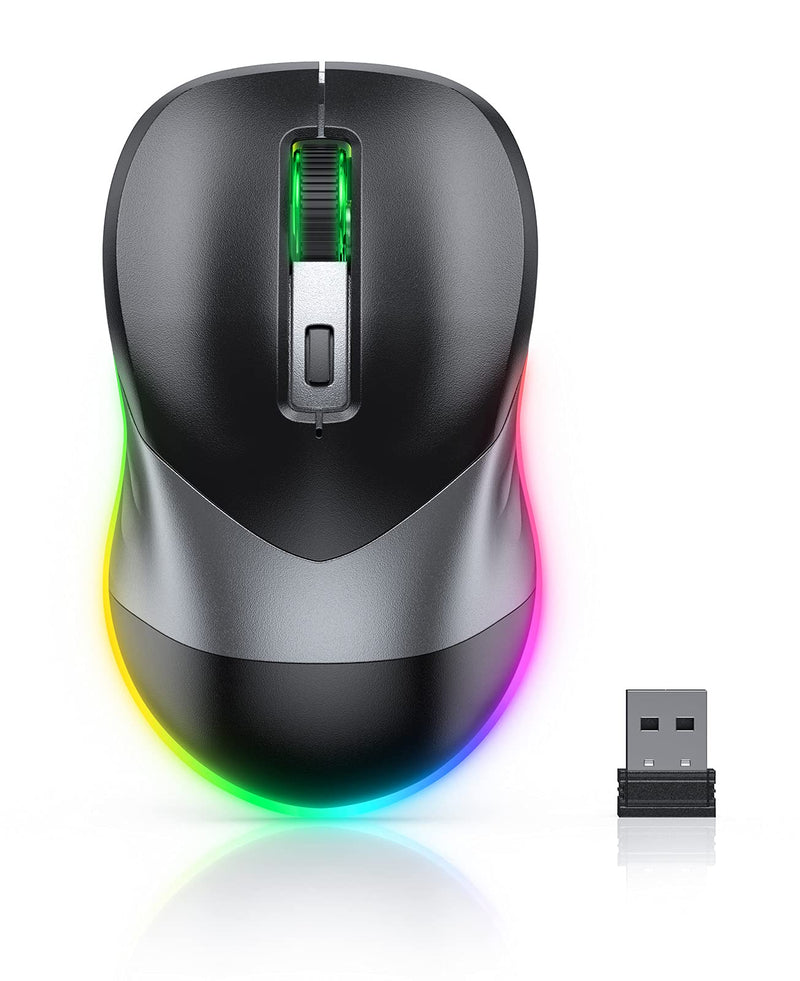 [Australia - AusPower] - Wireless Mouse, Jiggler Mouse for Laptop - LED Mouse Rechargeable Computer Mice Mouse Mover Undetectable Random Movement with On/Off Button Keeps Computer Awake - Black&Grey Black & Grey Mouse 
