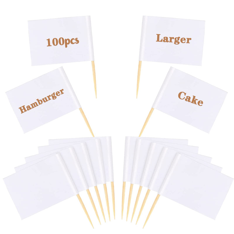 [Australia - AusPower] - 100 Pieces Mini Blank Toothpick Flag White Flag Food Labeling Marking Cheese Marker Charcuterie Sign Appetizer Tags Fruit Cocktail Sticks Flag Cupcake Topper Pick for Party Supplies 1.97 x 2.56 inch 