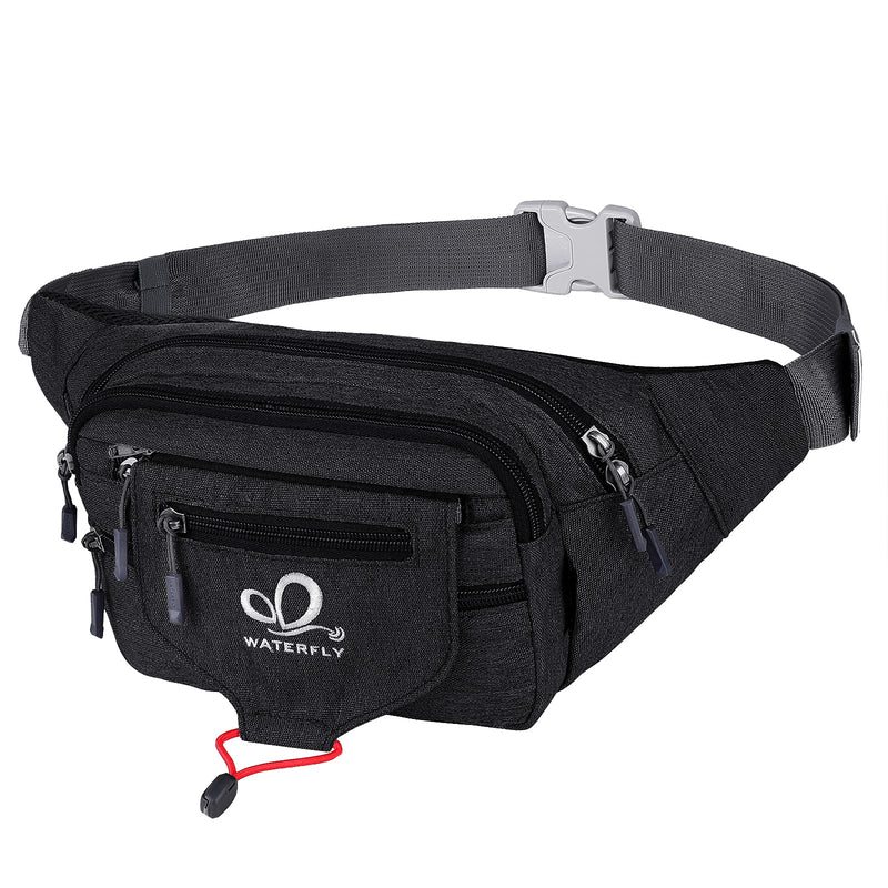 [Australia - AusPower] - WATERFLY Fanny Pack Waist Bag: Woman Man Runner Bumbag Hip Pouch Bum Bag Running Belt Purse Fannie Pack Beltbag Waistpack Phanny Pack Fannypack for Walking Jogging Black 