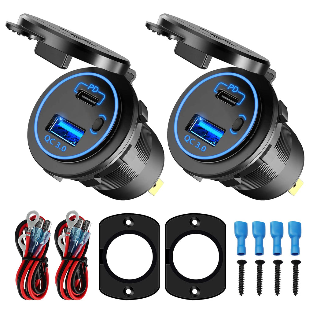 [Australia - AusPower] - Linkstyle 2 Pack 12v USB Outlet, U48W USB C Car Charger Socket Dual USB Outlet PD & QC 3.0 Car Socket with ON Off Switch Fast Car Charger for Car, Boat, Marine, Bus, Truck, Golf Cart, RV, Motorcycle 