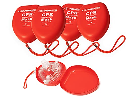 [Australia - AusPower] - Primacare RS-6845-5 Pack of 5 Single Valve CPR Rescue Mask in Red Hard Case, Adult/Child Pocket Resuscitator with Elastic Strap, Air Cushioned Edges, 6.5x4.8x1.6 inches 5 Count (Pack of 1) 