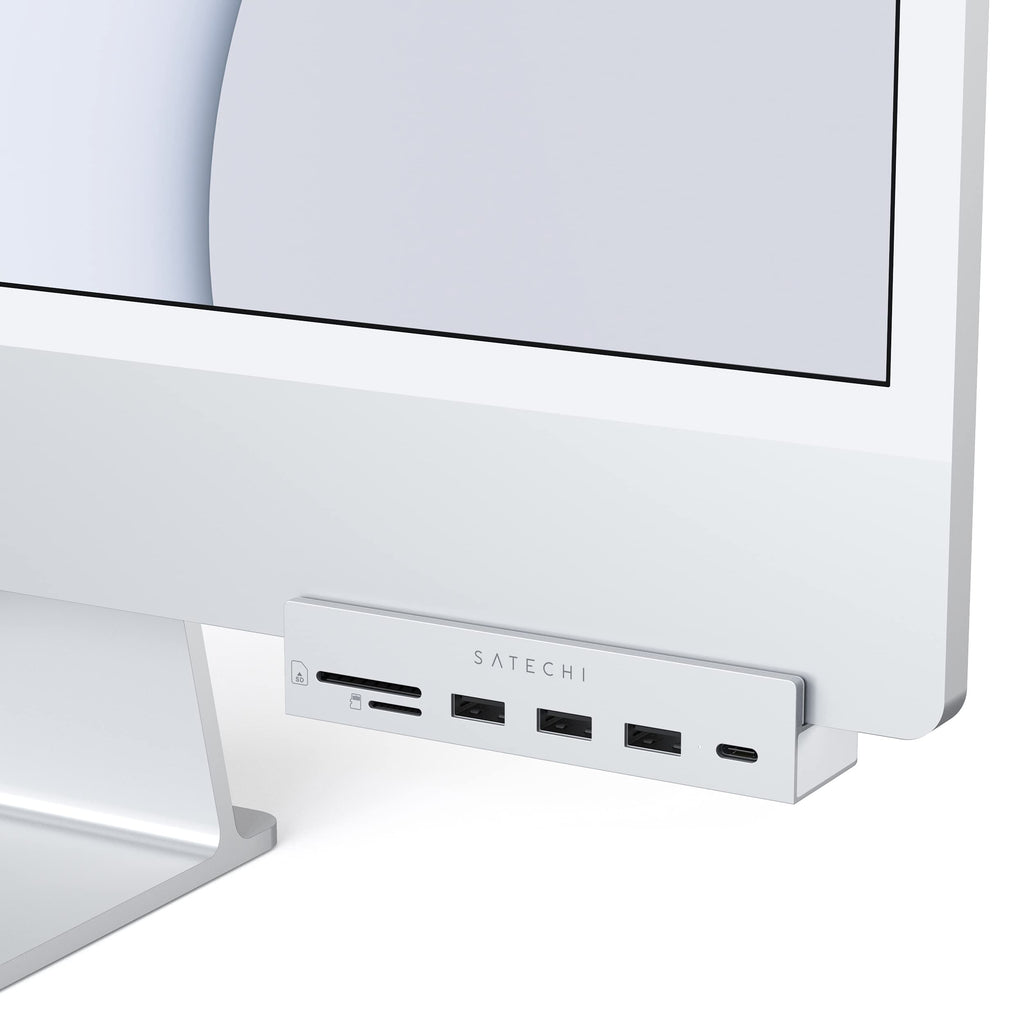 [Australia - AusPower] - Satechi USB-C Clamp Hub – USB-C Data Port, USB-A 3.0 Data, Micro/SD Card Reader – Compatible with Apple Studio Display and 2021 iMac 24-inch. Does Not Fit 2020 iMac and Earlier Models (Silver) Silver 
