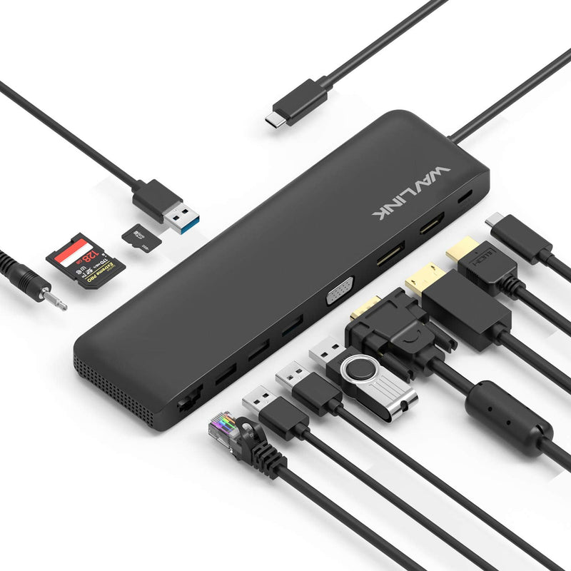 [Australia - AusPower] - WAVLINK USB C Docking Station, 12-in-1 Triple Display Type C Hub Adapter with HDMI, DisplayPort, VGA, Ethernet,2 USB 3.0/2.0,SD/TF Card Reader, Audio Jack,100W PD3.0 for Mac Windows and More HDMI+DP+VGA 