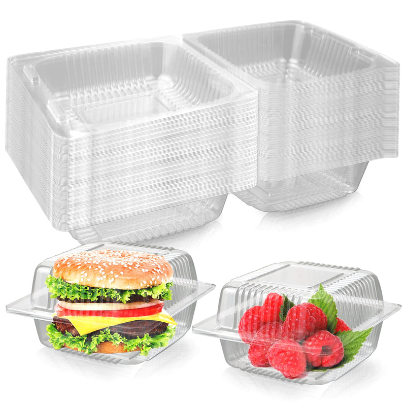 [Australia - AusPower] - WFPLUS 60 Pcs Clear Plastic Square Hinged Lid Food Container, Disposable Dessert Containers, Take Out Clamshell Food Containers for Cake Piece, Sandwich, Pastry, Salad(5.2x5x2.8 Inch) 