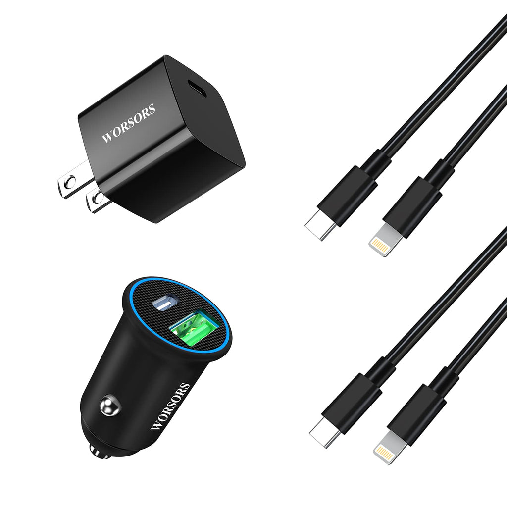 [Australia - AusPower] - USB C Fast Charger Kit, 20W PD Wall/Car Charger Adapter Super Mini Charger Compatible for iPhone 13 Pro Max/13 Pro/13 mini/12/11/XS/XR/X/8 Plus, iPad + 2 x 6Ft MFi Certified Type C to Lightning Cable 