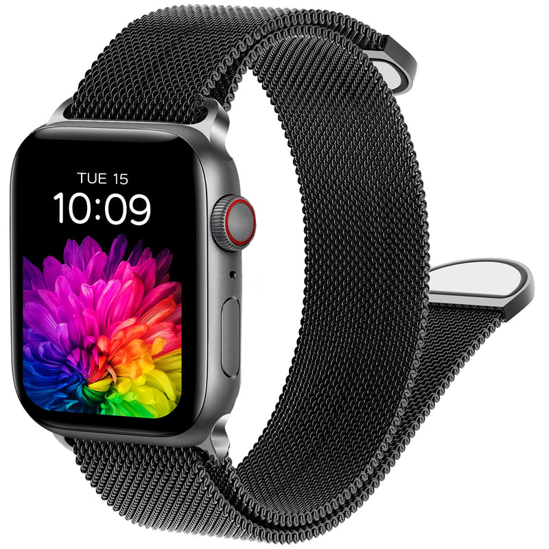 [Australia - AusPower] - Metal Band Compatible with Apple Watch Band 38mm 40mm 42mm 44mm,Milanese Stainless Steel Mesh Magnetic Loop Adjustable Replacement Wristband Strap for iWatch Series SE 6 5 4 3 2 1 Women Men,38/40mm-E E,Black 38MM/40MM 