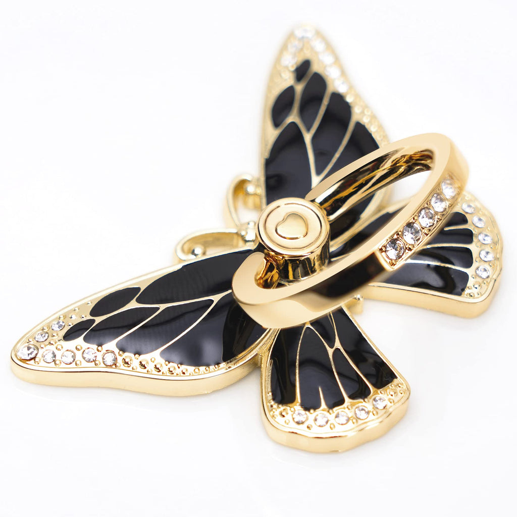 [Australia - AusPower] - Cell Phone Ring Holder Butterfly, Finger Kickstand, Phone Ring Grip Holder, Compatible with iPhone 13/12/Mini/Pro/Pro Max and Android Phone (Gold Black) 
