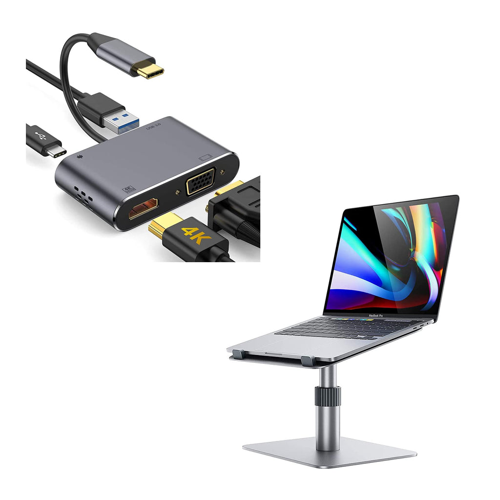[Australia - AusPower] - USB C to VGA Adapter,GIKERSY Swivel Laptop Stand Adjustable Height [360-Rotating] 