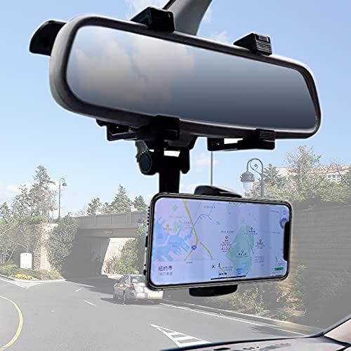 [Australia - AusPower] - VAGURFO Rear View Mirror Phone Holder Mount, Car Phone Mount- Phone Bracket, Phone Stand with 270° Swivel and Adjustable Clips, Universal Smartphone Cradle, Black 
