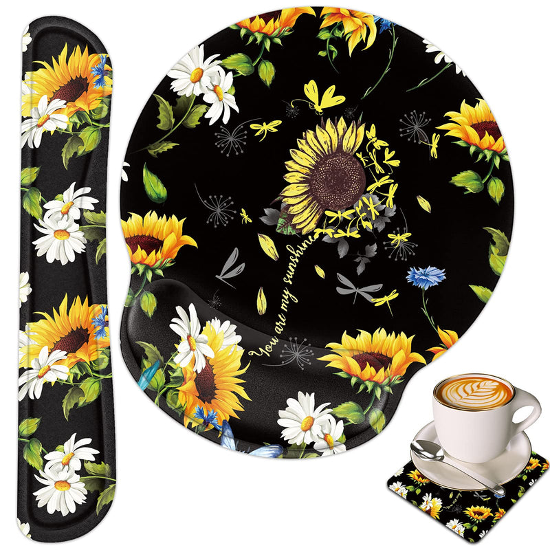 [Australia - AusPower] - Keyboard Wrist Rest and Mouse Wrist Rest Pad with Cup Coaster,Made of Memory Foam,Ergonomic Support,Easy-Typing and Pain Relief,for Gaming Office Home Computer,You are My Sunshine Sunflower Dragonfly You Are My Sunshine Sunflower Dragonfly 