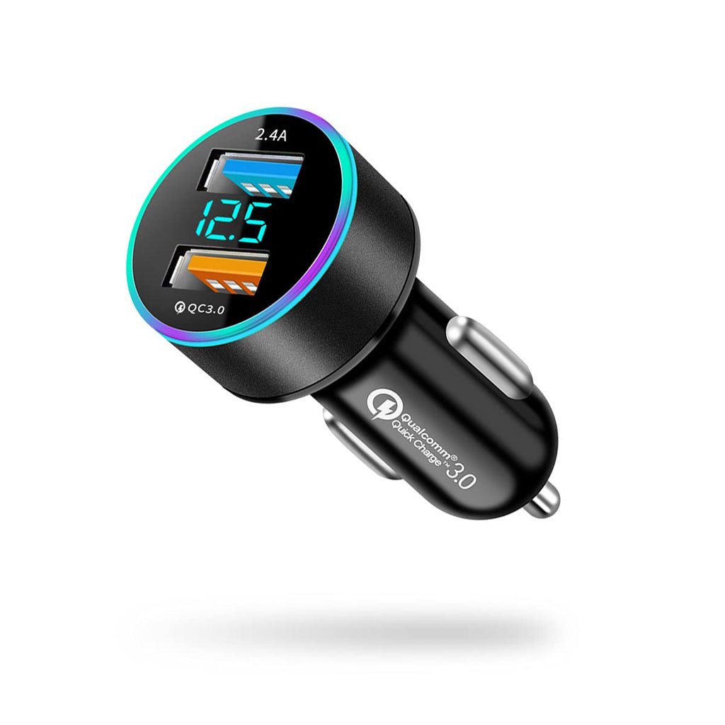 [Australia - AusPower] - USB C Car Charger Adapter, Dual QC3.0 Ports Car Charger, All Metal Quick Charge with LED Voltage Display, Cigarette Lighter Car Adapter, Compatible with iPhone11 pro/Xs/Max, Galaxy Note 8/S9 and More 