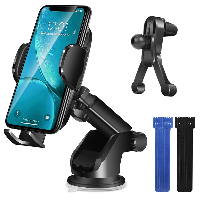 [Australia - AusPower] - HuaHengHT car Phone Holder Mount Super Stable Suction Cup Universal Hands-Free Cell Phone Holder for Dashboard Windshield Air Vent Car Mount Compatible with All iPhone Samsung & Cars Trucks 1 Pack 1 Pack Black 