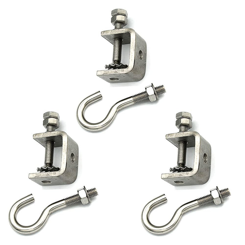 [Australia - AusPower] - C Clamp Stainless Steel, Beam Clamp; C Clamps.Comes with Stainless Steel Hooks That Can Withstand 100 Pounds of Static Gravity (3Pcs) (Toothed platen) Toothed platen 