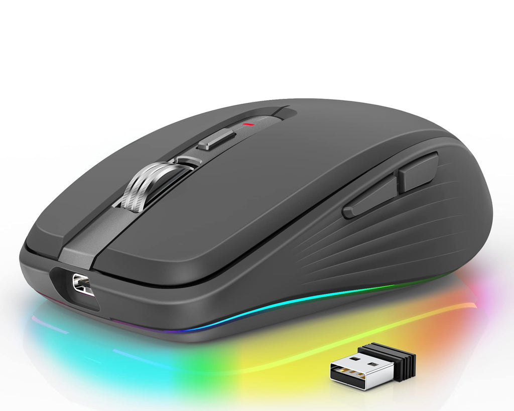 [Australia - AusPower] - FMOUSE Rechargeable Wireless Mouse, Dual Mode Mouse with RGB Lights, 2.4G Wireless & Bluetooth 5.1 2400 DPI USB-C Rechargeable 700mAh Battery, Ergonomic Mouse for PC Laptop Desktop (Black) Graphite 