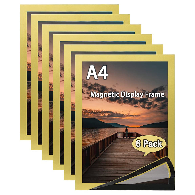 [Australia - AusPower] - 8X11.5" Magnetic Sign Holder, Self-Adhesive Magnetic Display Frame, Document Holder, Double Sided Window Sign Holder for Office, Door, Schedule and Refrigerator Display Frame (Gold A4 6 Pack) Gold 