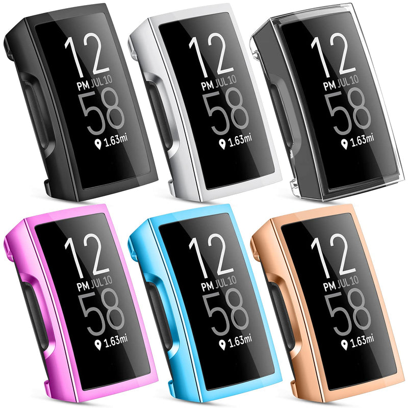 [Australia - AusPower] - [6 Pack] Vanjua Screen Protector Compatible with Fitbit Charge 3 Case and Fitbit Charge 4 Case, TPU Plated Full Around Protective Case Cover for Fitbit Charge 3 Smartwatch Black+Clear+Silver+Rose Gold+Purple+Blue 