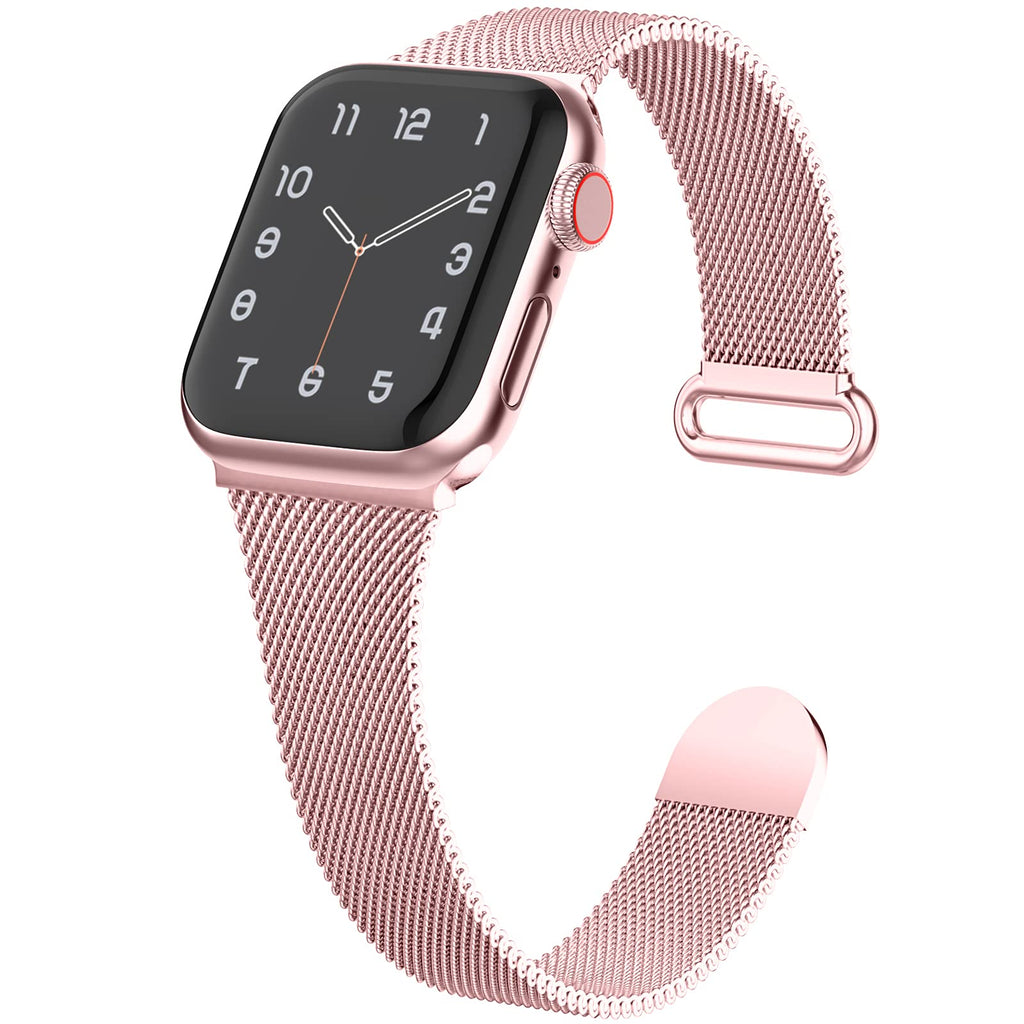 [Australia - AusPower] - Slim Metal Band Compatible with Apple Watch Bands 38mm 40mm 41mm Women, Thin Narrow Stainless Steel Mesh Milanese Loop Magnetic Replacement Strap for iWatch Series SE 6 5 4 3 2 1 (Patents Peding) Rose Pink 38MM/40MM/41MM 