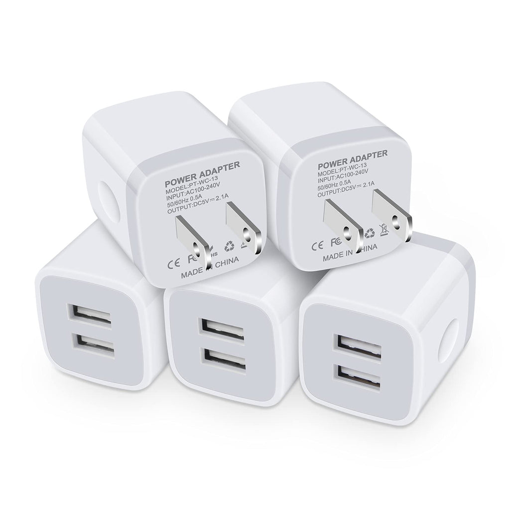 [Australia - AusPower] - Wall Charger,Fast Charging Block,5Pack 2.1A 2 Port Charger Plug Travle Charger Box for iPhone 13 12 Pro Max/11 Pro Max/SE/8/7/6 Plus,Samasung Galaxy S22 Plus S21 Ultra S20 FE F23 Note 20, LG G8 G9 G8X 5Pack White 