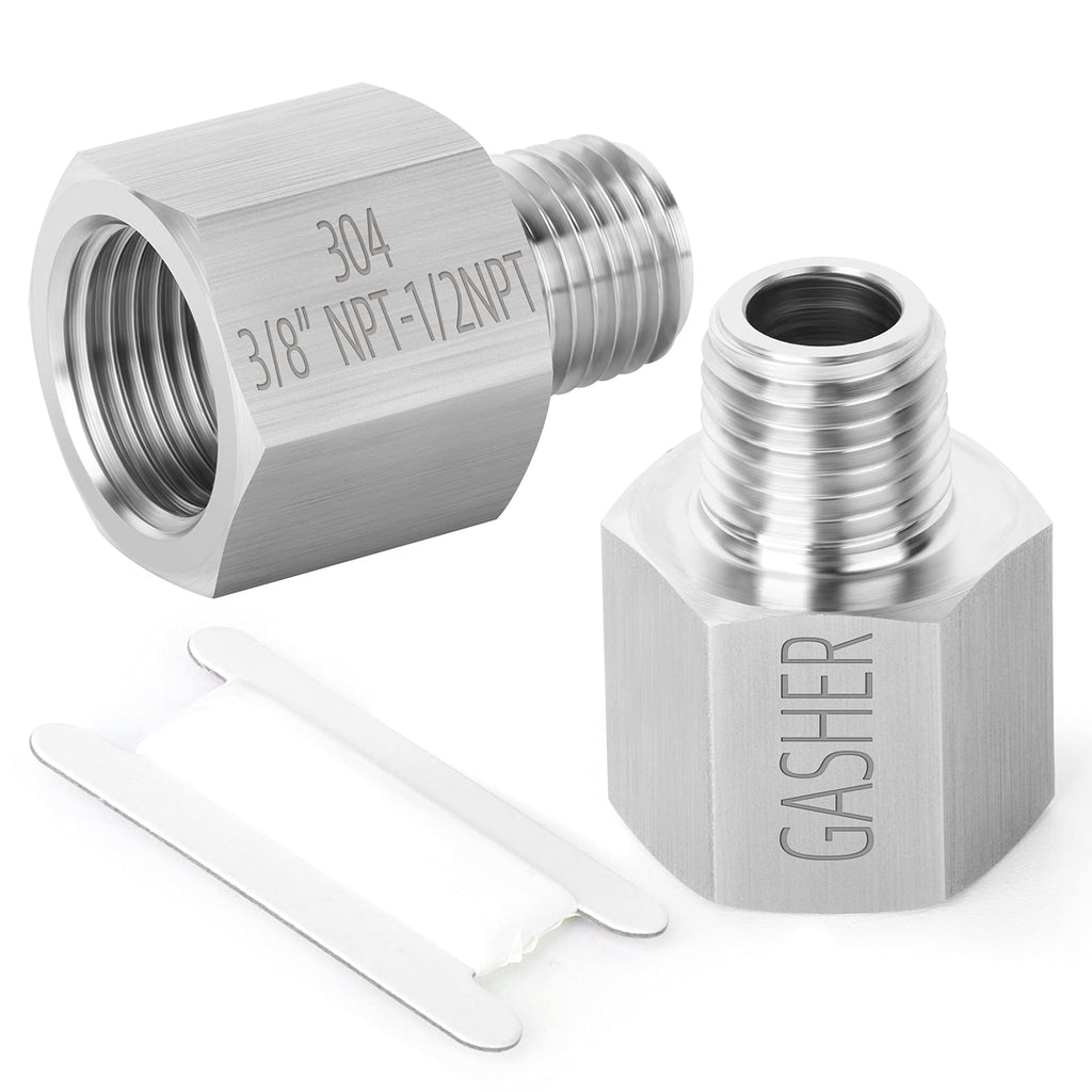 [Australia - AusPower] - GASHER 2PCS Stainless Steel Pipe Fitting, Hex Nipple, 1/2-Inch Female Pipe x 3/8-Inch Male Pipe 3/8" MNPT x 1/2" FNPT 2 