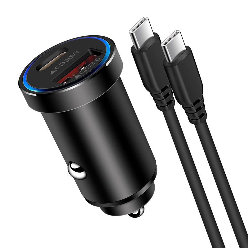 [Australia - AusPower] - USB C Car Charger, HUHUTA 38W Dual Port Fast Car Charger Adapter with PD&QC 3.0 Compatible with Samsung Galaxy S21/S20/S20 FE/S10/S9/Note 20, iPhone 12/12 Pro/12 Mini/11/11 Pro/XR/XS - 6ft Type C Cord PD+QC Black 