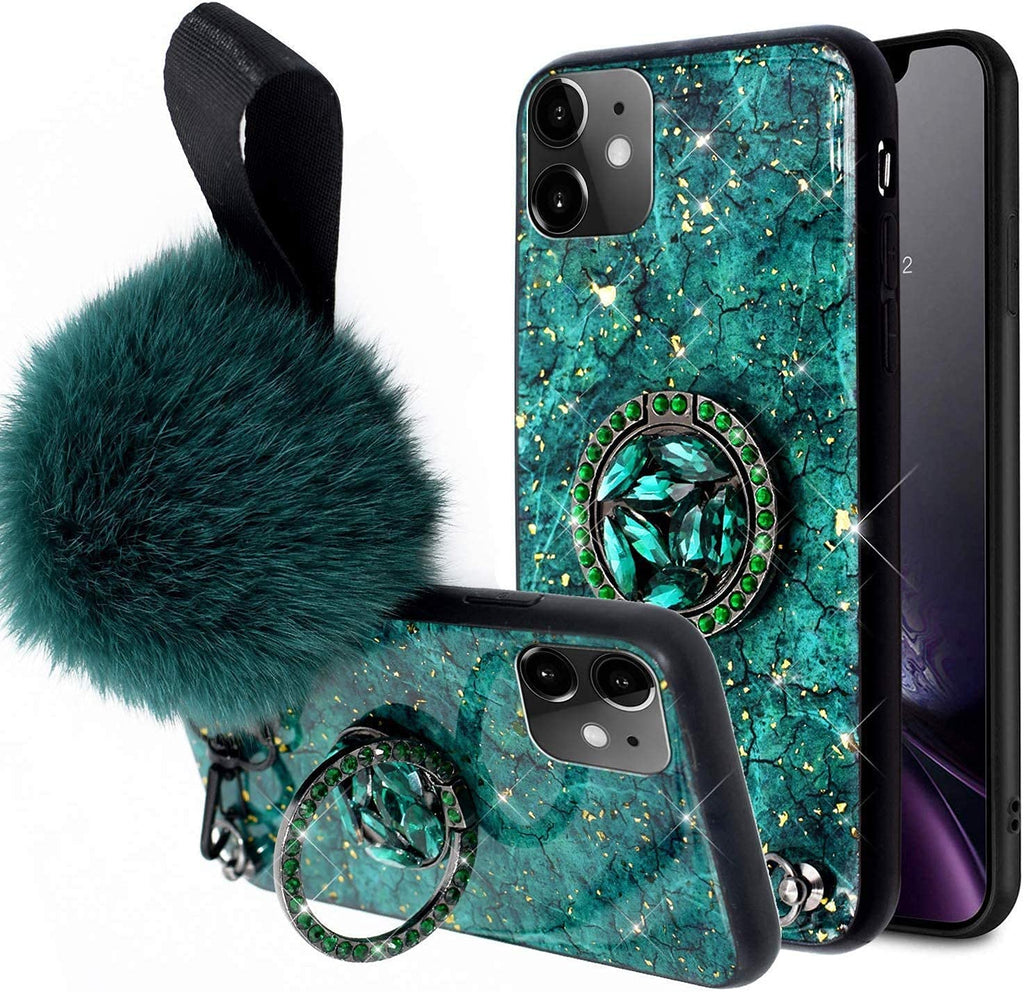 [Australia - AusPower] - for Cute iPhone 13 Pro Max Case with Ring Kickstand and Strap for Women Girls,Luxury Glitter Sparkle Marble Design Bling Girly Soft Rugged TPU Bumper Hard Phone Case for iPhone 13 Pro Max 6.7'' Green iPhone 13 Pro Max 6.7 Inch 