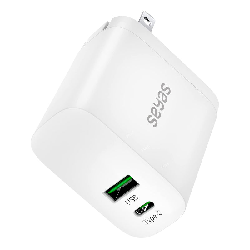 [Australia - AusPower] - USB Wall Charger, 30W 2 Port Charger with 18W USB C Power Adapter, Foldable Powerport PD Fast Charger for iPhone 12/12 Mini / 12 Pro / 12 Pro Max / 11 / X/XR/XS, iPad Pro, Pixel, Galaxy White 