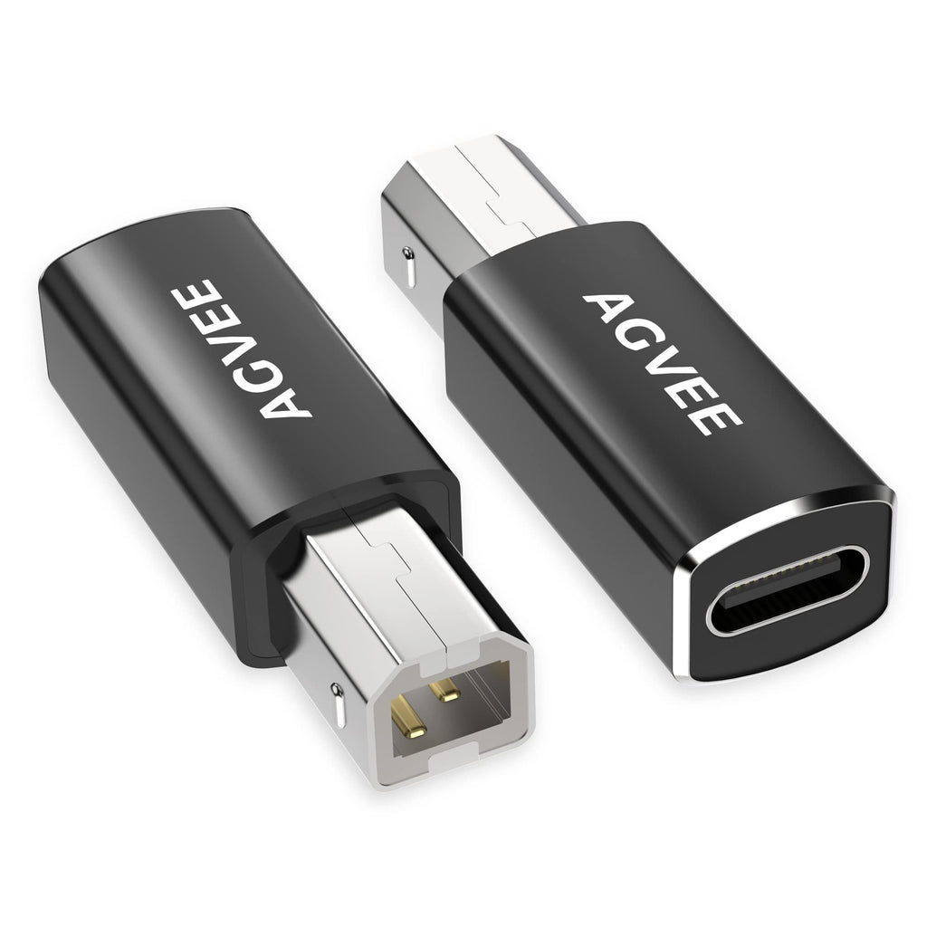 [Australia - AusPower] - AGVEE [2 Pack] USB-C Female to USB-B Adapter, Type-C to B Converter Connector for Printer, Piano, Midi Controller, Midi Keyboard, Audio Interface Recording, Black 