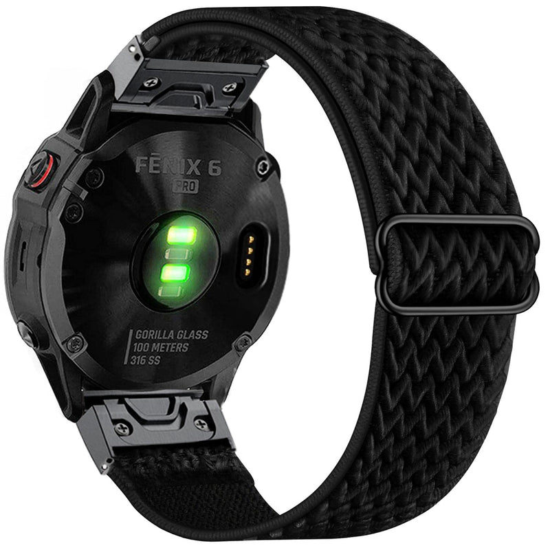 [Australia - AusPower] - Abanen Elastic Watch Bands for Fenix 7 / Fenix 6 / Fenix 5 / epix 2, 22mm Quick Easy Fit Soft Stretchy Nylon Wristband Strap for Garmin Instinct,Fenix 6 Pro/Sapphire, Fenix 5 Plus, Quatix 6/5 Black 