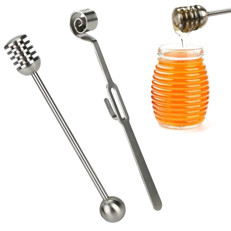 [Australia - AusPower] - HANSGO Honey and Syrup Dippers, 2PCS 6.3 Inches 304 Stainless Steel Honeycomb Stick and Curved Honey Dippeers Sticks for Honey Jar Dispense Drizzle Honey, Wedding Party Favors 