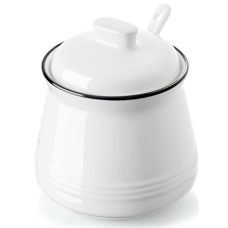 [Australia - AusPower] - Farmhouse Sugar Bowl with Lid and Spoon, DAYYET 12 oz Ceramic Sugar Bowl with Spoon, Sugar Container for Coffee Bar, Sugar Jar Sugar Dispenser Bowl, Modern Farmhouse Kitchen Decor, White 