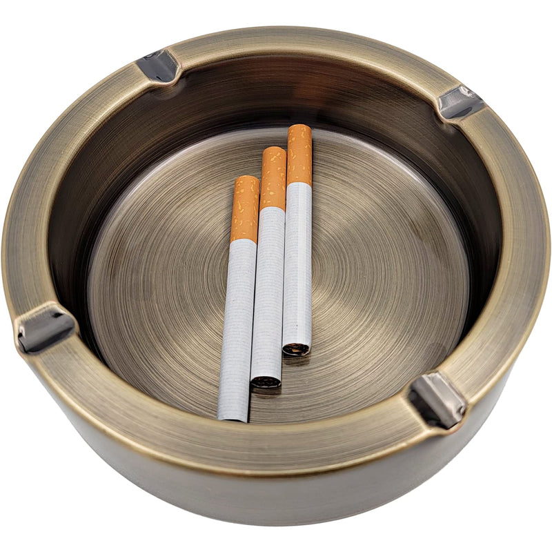 [Australia - AusPower] - Bronze Stainless Steel Round Metal Ashtray for Cigarette Cigar - Portable Home Office Patio Tabletop Countertop Ash Tray - Durable Fancy Outside Décor Hotel Restaurant Bar Bronze 