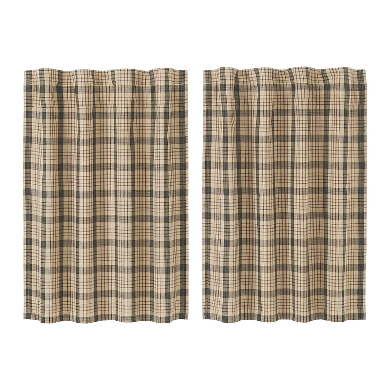 [Australia - AusPower] - VHC Brands Cider Mill Plaid Curtain Tiers, Tan & Charcoal, 36x36, Set of 2 Tier Pair 36x36 