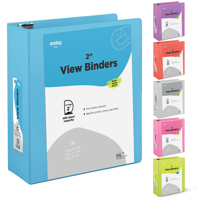 [Australia - AusPower] - 3 Slant D-Ring Binder 2 Inch Binder Blue, 2 in Clear View Cover w/ 2 Inside Pockets Binder, Heavy Duty Colored School Supplies Binders Also available in Grey, Pink, Red, Green, Purple (1 PC) –by Enday 2-Inch 1 