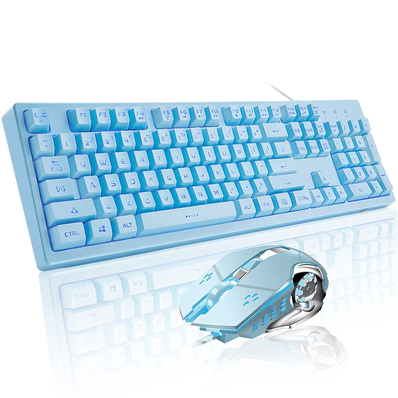 [Australia - AusPower] - Wired Blue Membrane Keyboard Plus Wired Blue Computer Mouse Combo,104 Key Anti-Ghosting Membrane Keyboard for PC/Mac/Laptop 