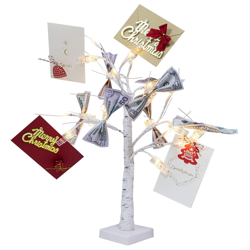 [Australia - AusPower] - 2FT Tall Money Tree Gift Card Holder with 1 USB Data Cable- Dual-use White Money Tree Present Card Holder Money Holder Tree for Christmas Wedding Desktop Home Decor Birthday Gift Holding Photo Card 