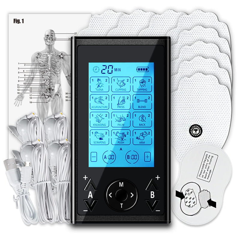 [Australia - AusPower] - 4 Outputs TENS Unit Muscle Stimulator Machine: Easy@Home 24 Modes Rechargeable EMS Electric Pulse Massager | Electric TENS Machine - Pain Relief Therapy for Back Pain | Neck Pain | Muscle Pain-AS8011 