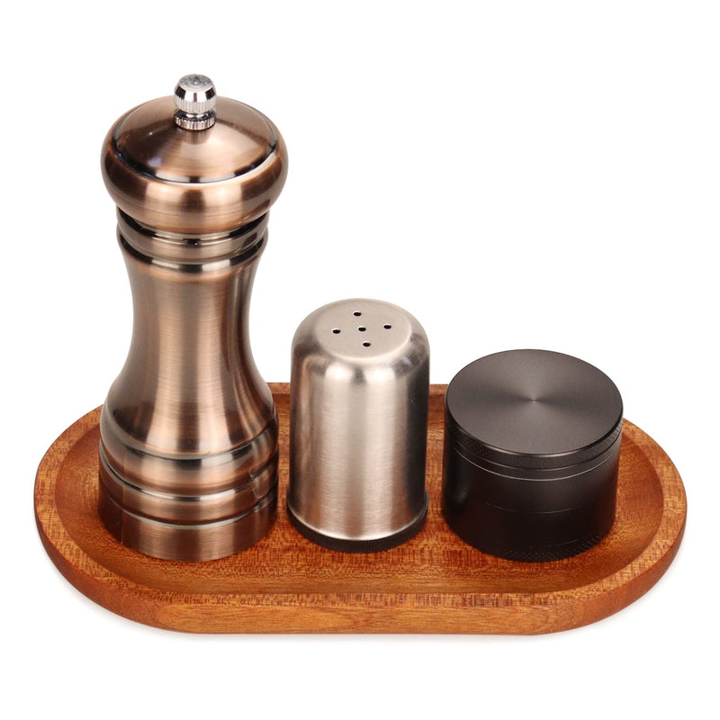 [Australia - AusPower] - Wood Pepper Grinder Pepper Mill,Adjustable Coarseness Wooden Pepper Mill with Spice Jar and Wood Tray Combo 