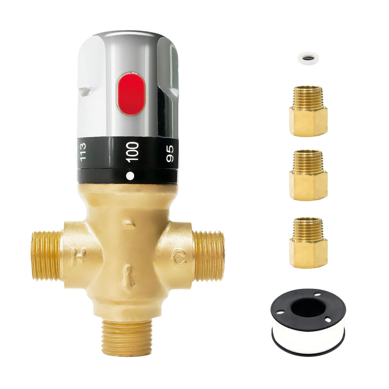 [Australia - AusPower] - Morado Thermostatic Mixing Valve with 1/2 NPT Male Connection Adapter, Water Temperature Control Valve, Fahrenheit Scale Mark, Solid Brass 