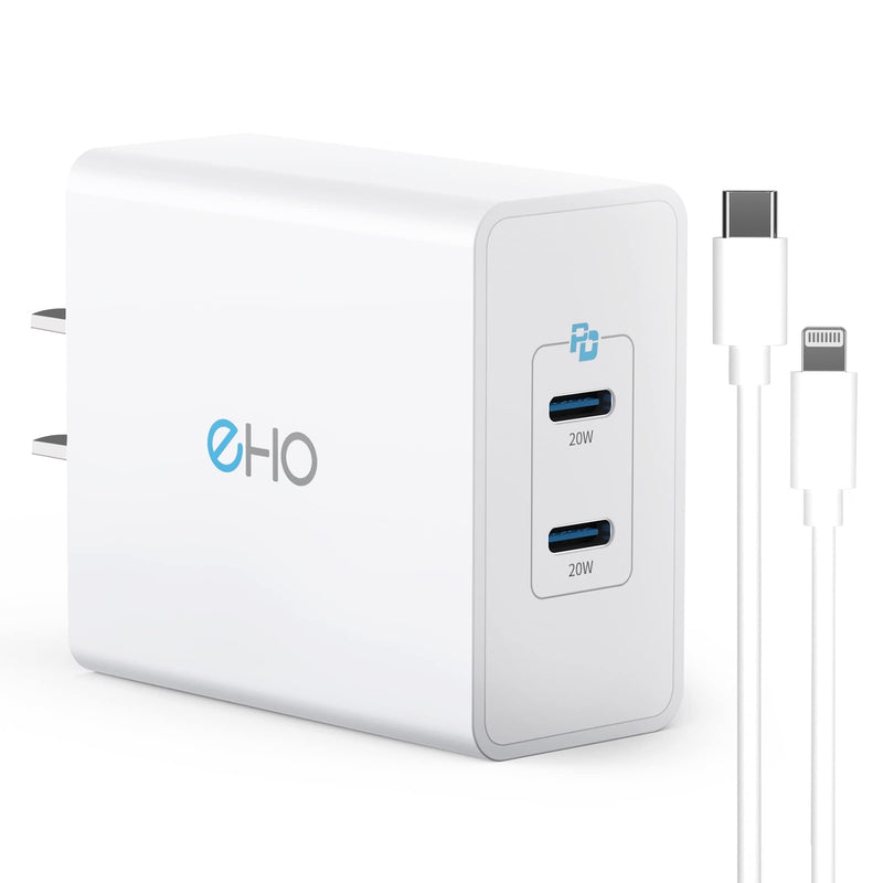 [Australia - AusPower] - Dual USB C Charger, 40W(20W Max Each) USB C Cell Phone Wall Charger Fast Charger Block with MFi Certified Lightning Cable for iPhone 13/12/11, AirPods, iPad, MagSafe/MagSafe Duo Wireless Charger White 