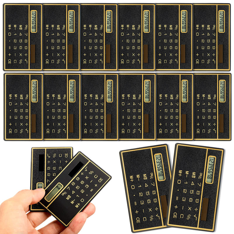 [Australia - AusPower] - 12 Pieces 8 Digits Thin Calculator Slim Credit Card Design Calculator Solar Power Pocket Calculator Portable Mini Calculator for Home Office School (Black and Gold) Black and Gold 